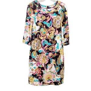Boden Dress 3/4 Sleeve Floral Print Relaxed Fit Mini Dress Multicolor Size US 10